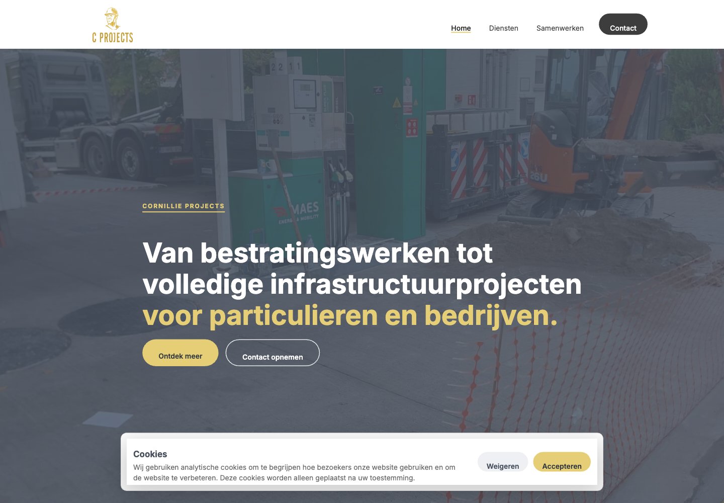 Screenshot van de website van Cornillie Projects